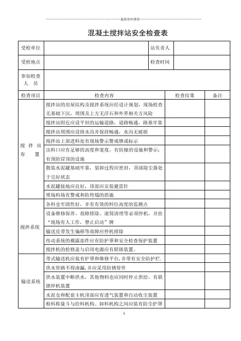 混凝土搅拌站安全检查表1精编版