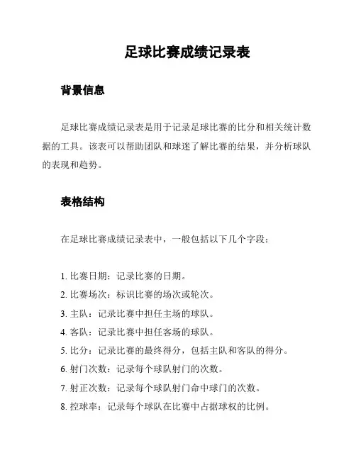 足球比赛成绩记录表