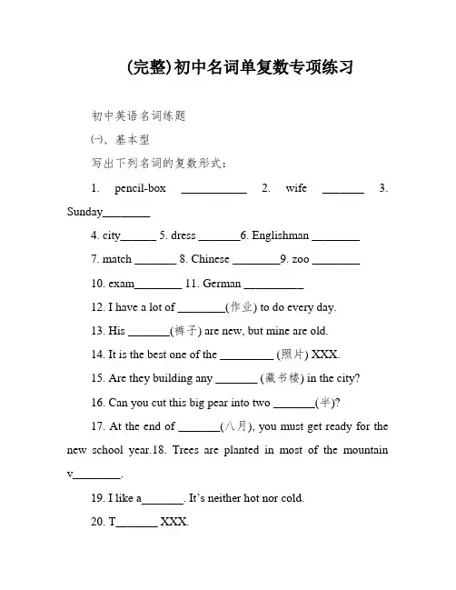 (完整)初中名词单复数专项练习