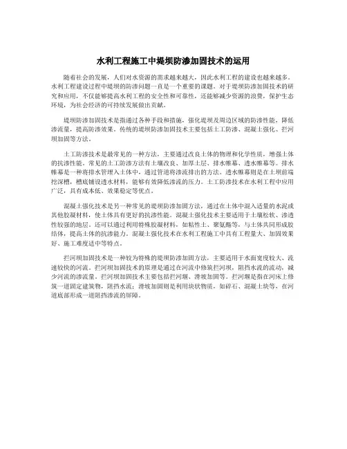 水利工程施工中堤坝防渗加固技术的运用
