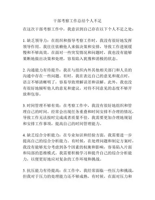 干部考察工作总结个人不足