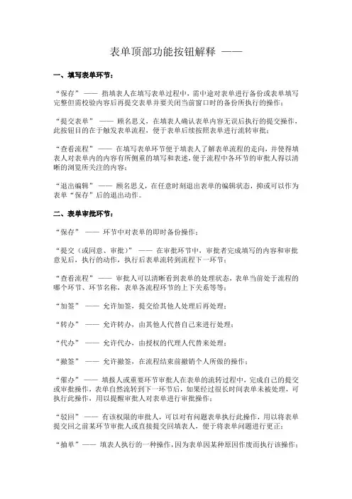 工作流表单功能按钮名词解释