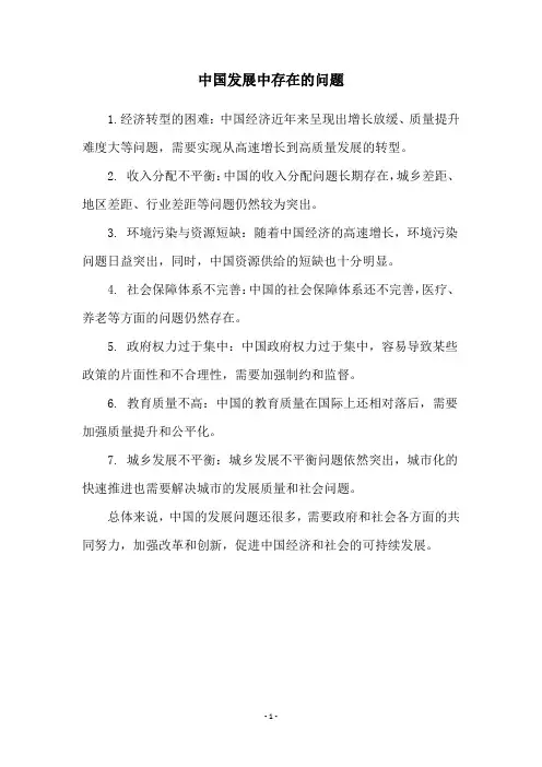 中国发展中存在的问题