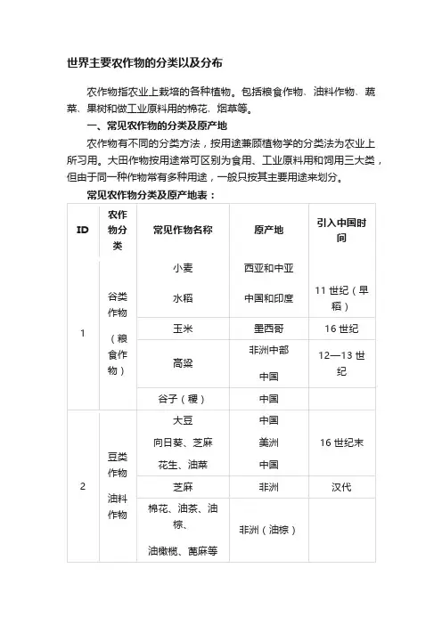 世界主要农作物的分类以及分布