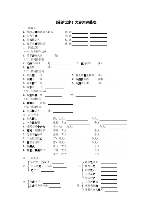 《陈涉世家》文言知识整理