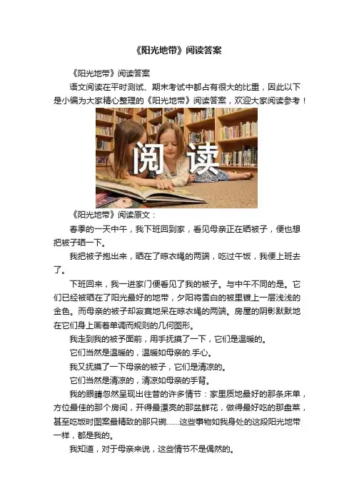《阳光地带》阅读答案
