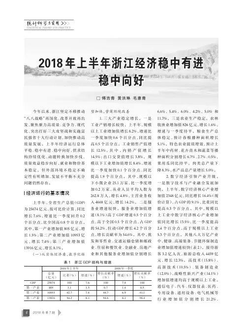 2018年上半年浙江经济稳中有进稳中向好