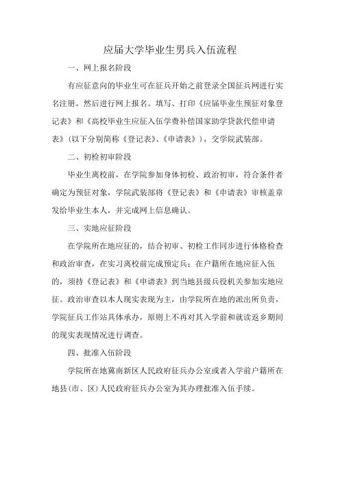 应届大学毕业生男兵入伍流程