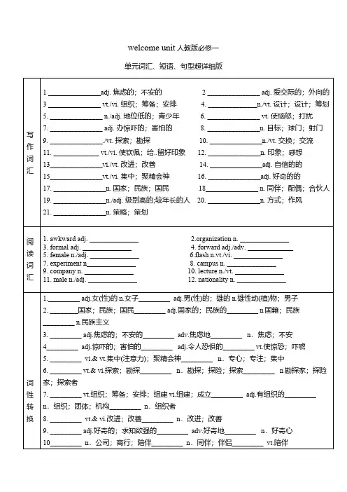 人教版(2019)必修 第一册welcome unit 超全面单元基础知识检测(含答案).doc