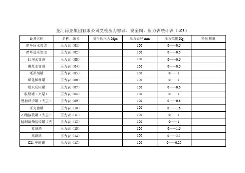 压力表、安全阀检测登记表统计表