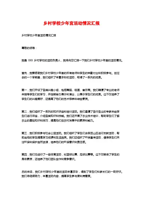 乡村学校少年宫活动情况汇报