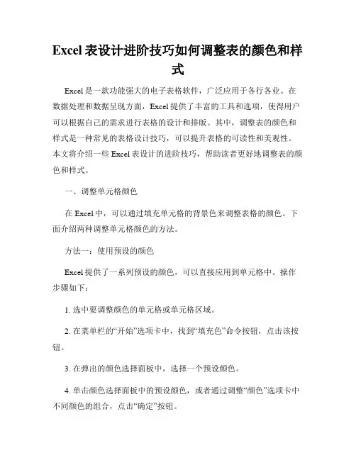 Excel表设计进阶技巧如何调整表的颜色和样式