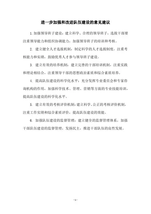 进一步加强和改进队伍建设的意见建议