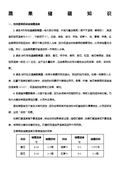 各种蔬菜水果的适宜储藏温度