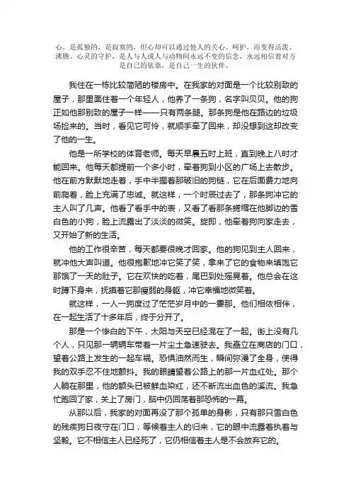 初三叙事作文：心灵的守护_800字