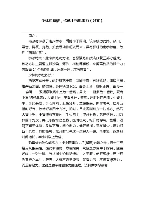 少林豹拳桩，练就十指抓击力（好文）