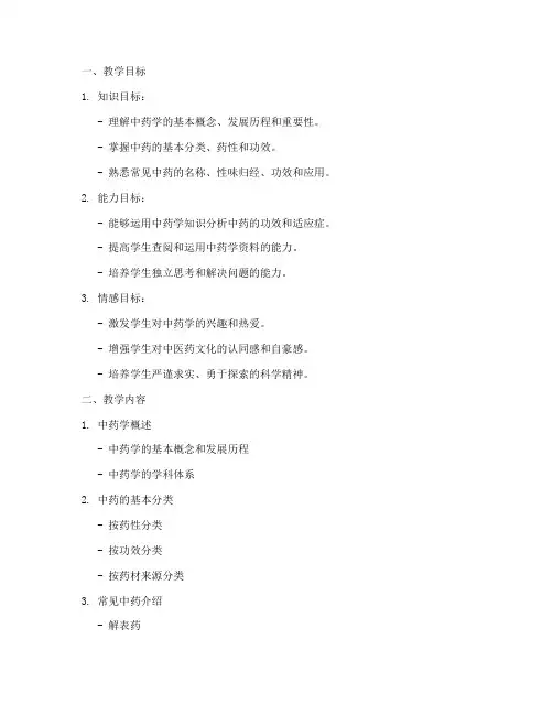 中药学作业教案模板范文