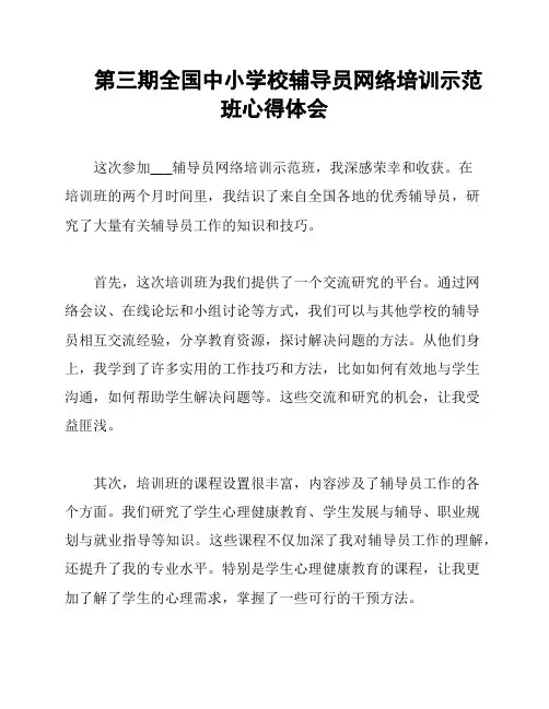 第三期全国中小学校辅导员网络培训示范班心得体会
