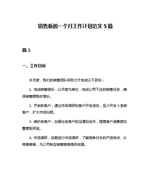 销售新的一个月工作计划范文5篇