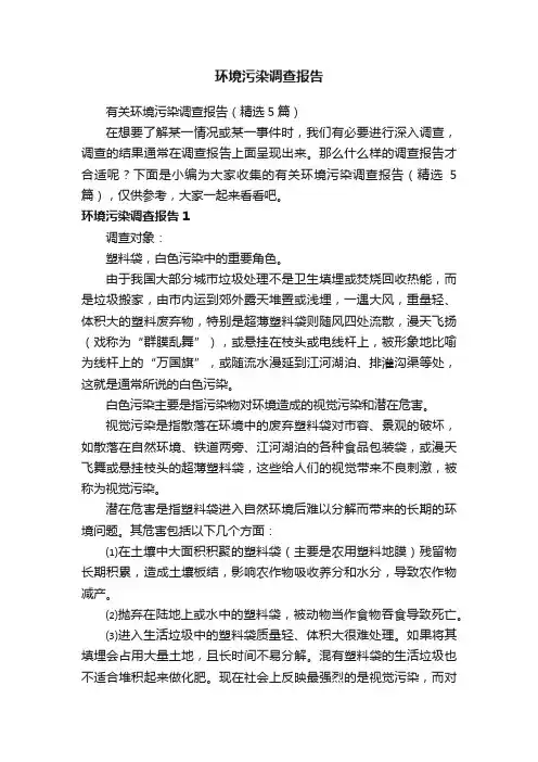 有关环境污染调查报告（精选5篇）