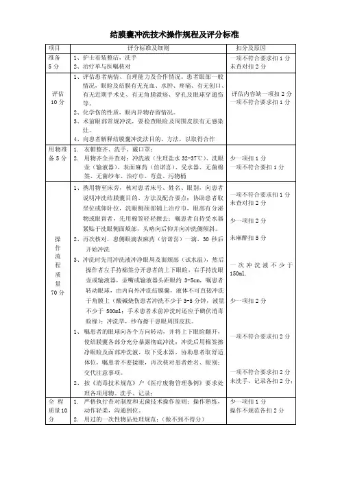 眼科常用护理操作评分标准