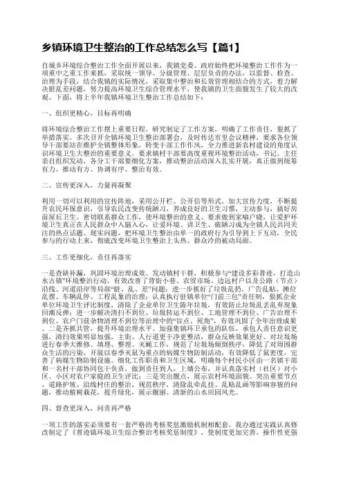 乡镇环境卫生整治的工作总结怎么写