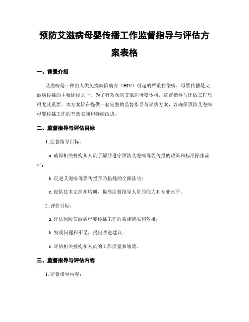 预防艾滋病母婴传播工作监督指导与评估方案表格