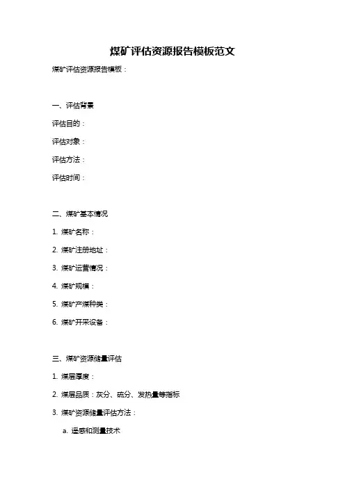 煤矿评估资源报告模板范文