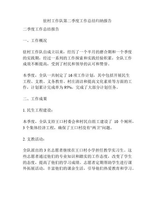 驻村工作队第二季度工作总结归纳报告