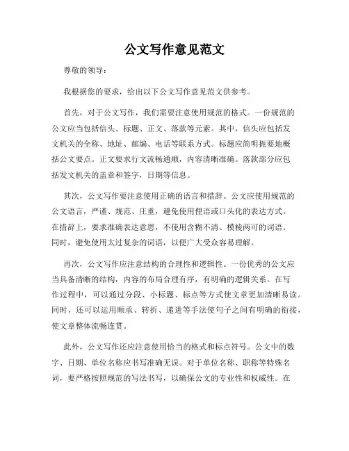 公文写作意见范文