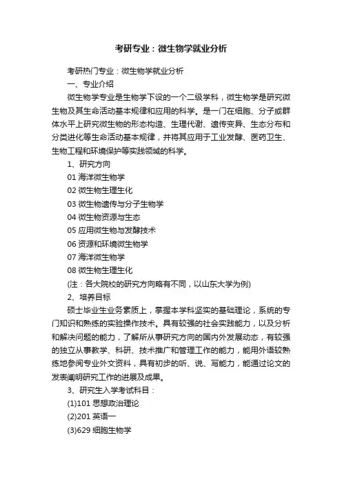 考研专业：微生物学就业分析