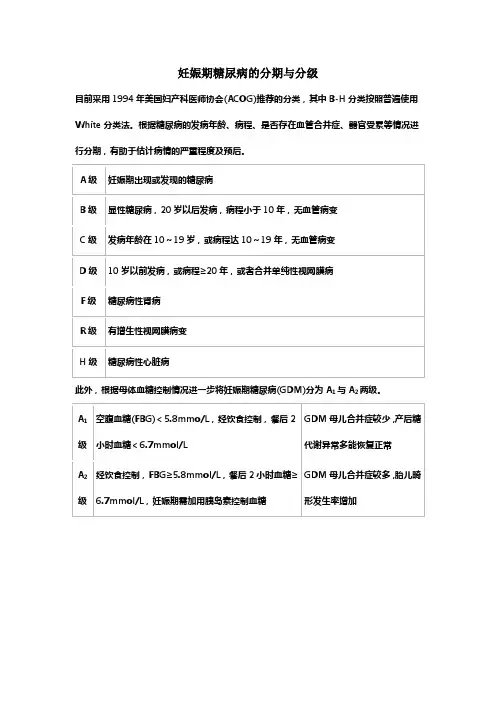 妊娠期糖尿病的分期与分级