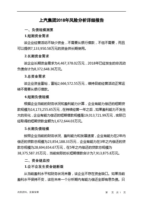 上汽集团2018年财务风险分析详细报告