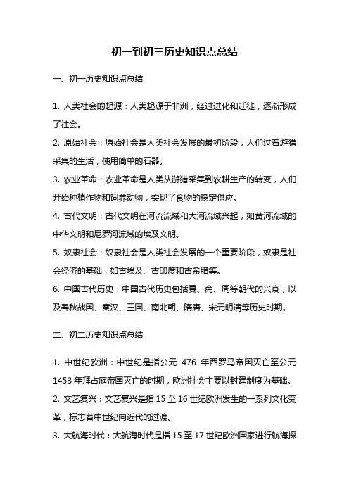 初一到初三历史知识点总结