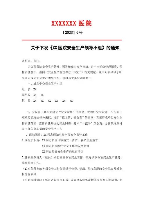 医院安全生产领导小组红头文件