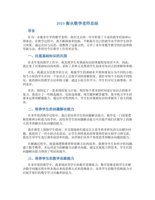 2023衡水数学老师总结