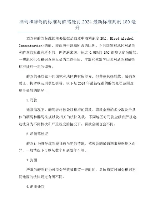 酒驾和醉驾的标准与醉驾处罚2024最新标准判刑180毫升