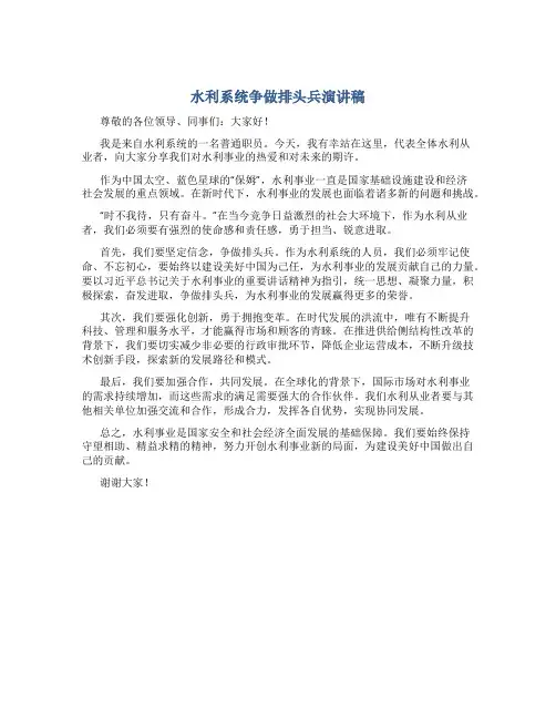 水利系统争做排头兵演讲稿