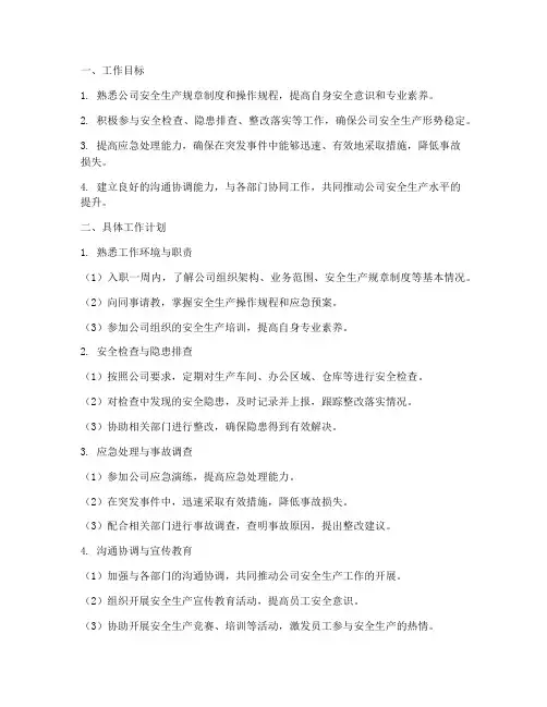 新入职安全员的工作计划