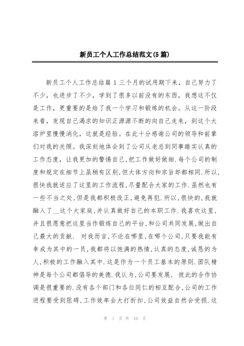 新员工个人工作总结范文(5篇)