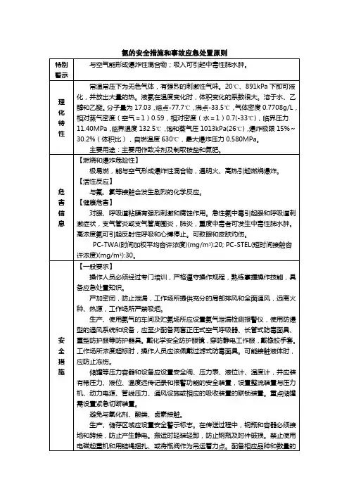 氨的安全措施和事故应急处置原则