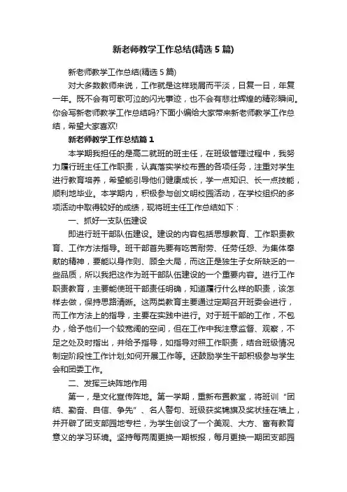 新老师教学工作总结（精选5篇）