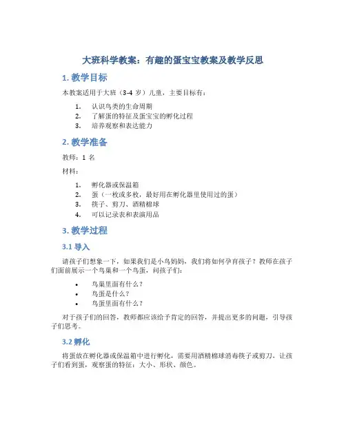 大班科学教案有趣的蛋宝宝教案及教学反思