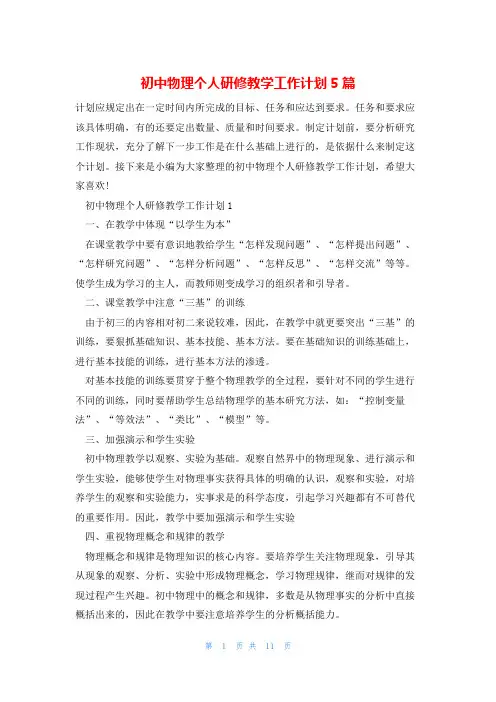 初中物理个人研修教学工作计划5篇