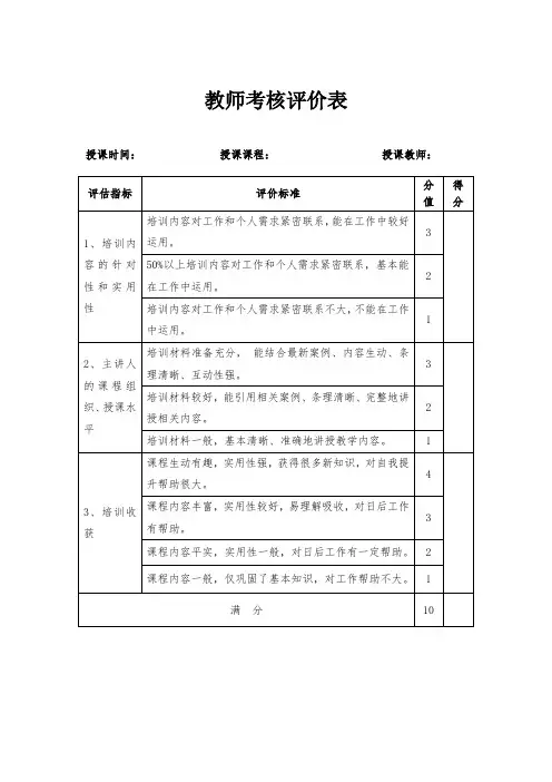 教师考核评价表