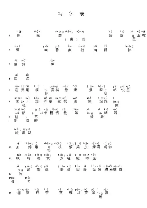 2019年秋季新版语文教材六年级上册生字表、词语表(带拼音)