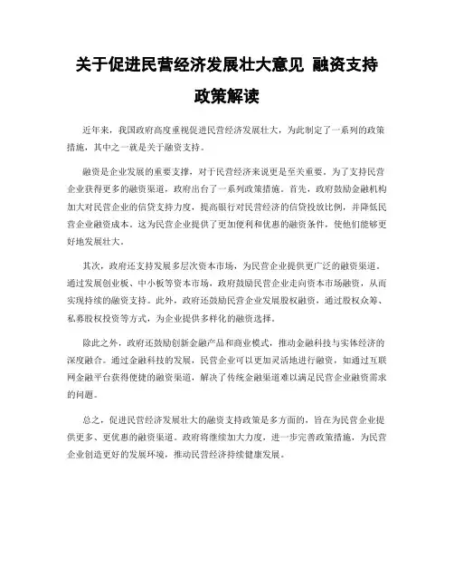 关于促进民营经济发展壮大意见 融资支持 政策解读