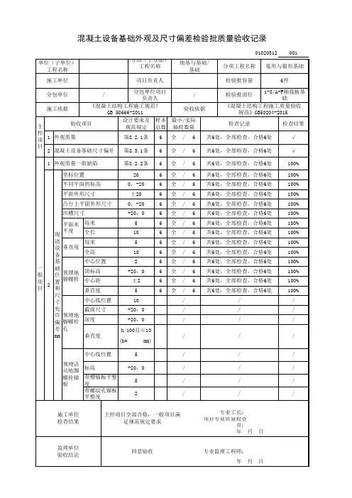 混凝土设备基础外观及尺寸偏差检验批质量验收记录 (筏形与箱形基础分项工程)