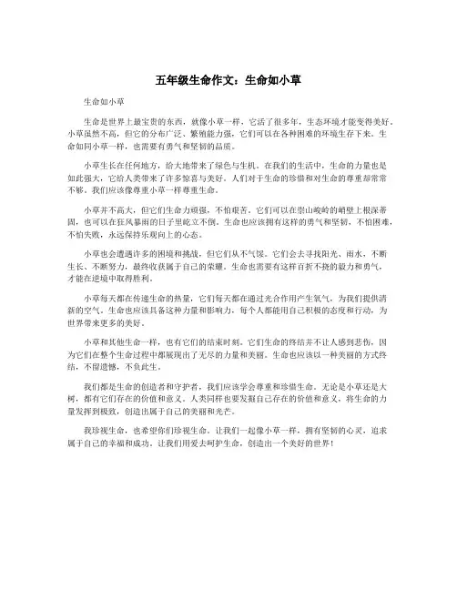 五年级生命作文：生命如小草