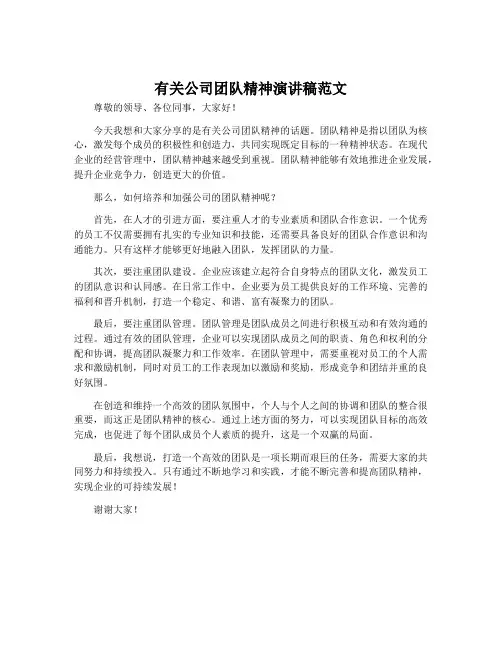 有关公司团队精神演讲稿范文